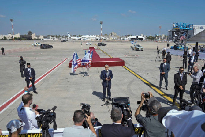 Israeli caretaker Prime Minister Yair Lapid at Ben Gurion Airport on July 15, 2022
