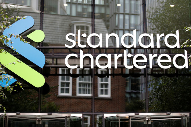 The Standard Chartered bank logo is seen at their headquarters in London