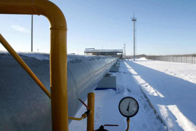 Gas pipe with gauge is seen at Russian gas export monopoly Gazprom's Sudzha pumping station