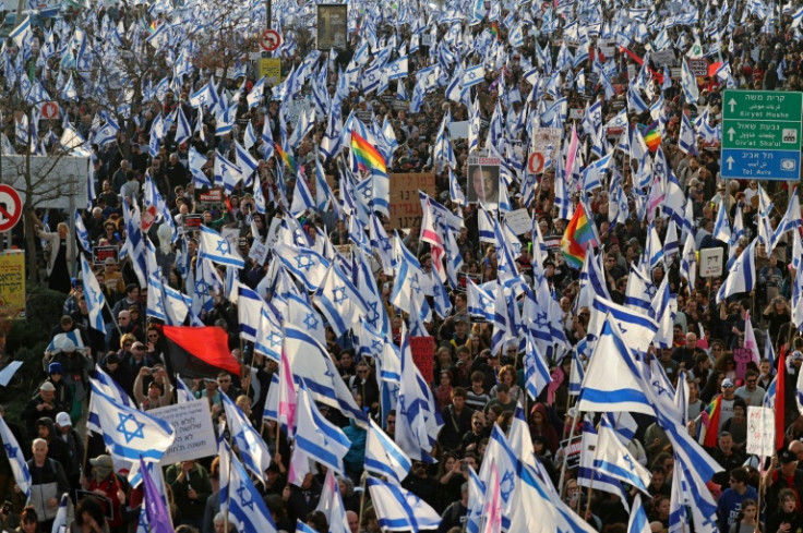 Tens of thousands of Israelis rallied against the government's controversial judicial reform bill ahead of Tuesday's first vote in parliament