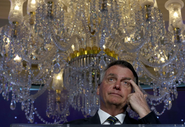 Brazil's former far-right president Jair Bolsonaro speaks at an event in Doral, Florida in February 2023