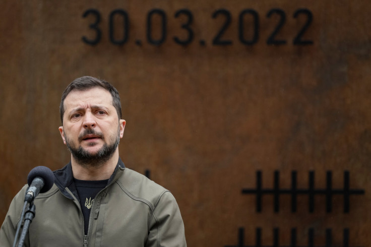 Ukrainian President Zelenskiy visits the village of Yahidne on a day of the first anniversary of it's liberation