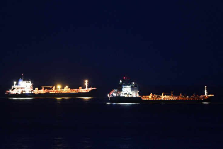 Oil product tankers sail along Nakhodka Bay near the port city of Nakhodka