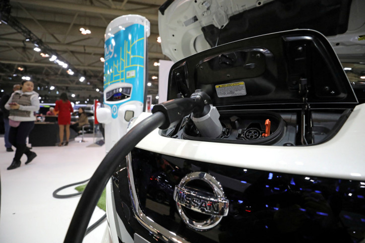A 2020 Nissan Leaf electric vehicle is displayed at the Canadian International Auto Show in Toronto
