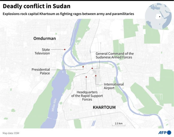 Map of Sudan's capital Khartoum, locating key areas.