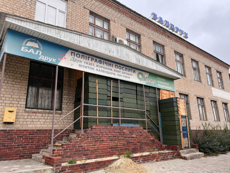 Publishing house where, according to local people, Russian military commandant set up his headquarters, in Balakliia