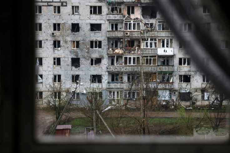 A residential building damaged by shelling in Bakhmut