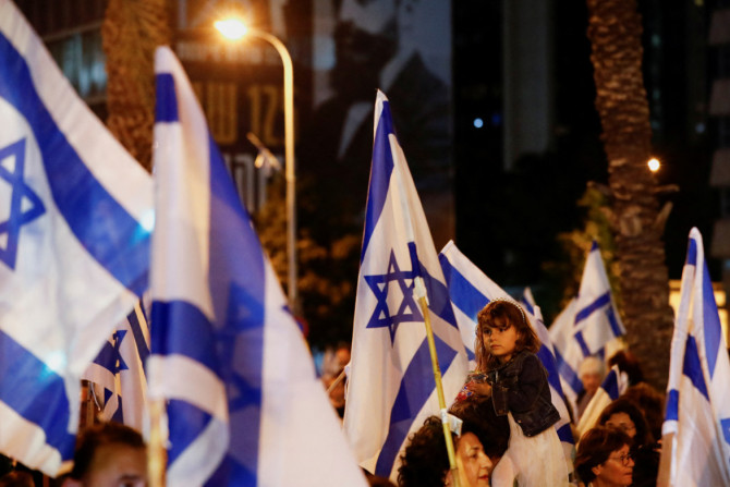Protest against Israel's nationalist coalition government's judicial overhaul, in Tel Aviv