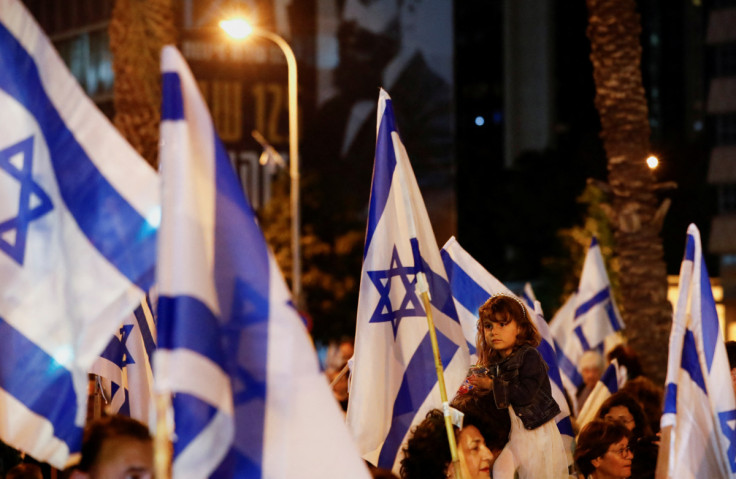 Protest against Israel's nationalist coalition government's judicial overhaul, in Tel Aviv