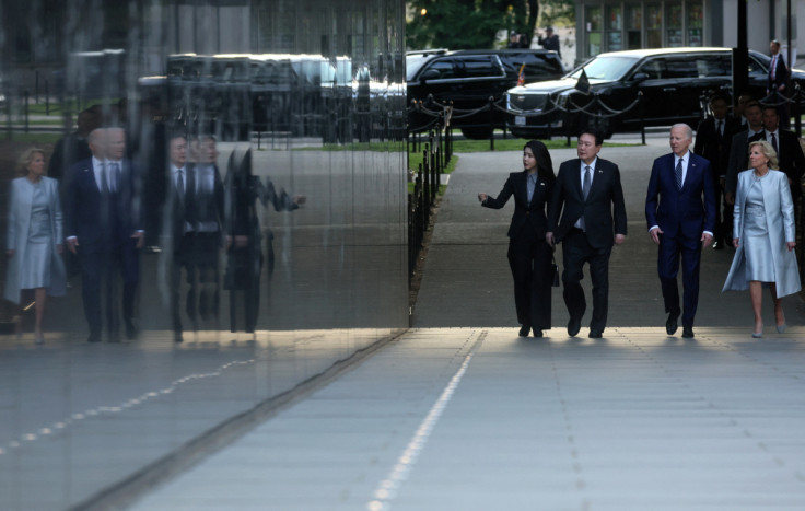 U.S. President Biden and South Korean President Yoon Suk Yeol visit the Korean War Memorial in Washington