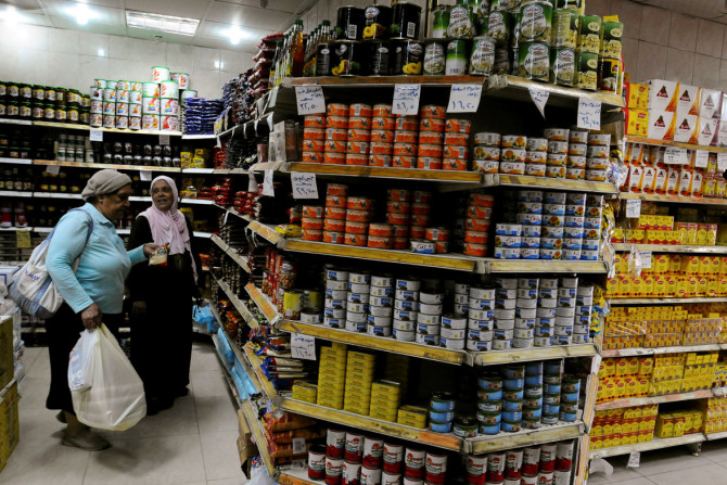 Two Egyptian women shopping in a supermarket in Cairo