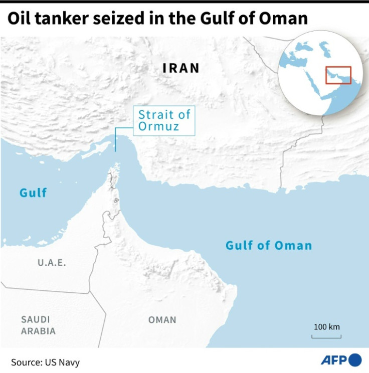 Map showing the Gulf of Oman, where a Marshall Islands-flagged oil tanker was seized by Iran Guards, said US Navy on April 27
