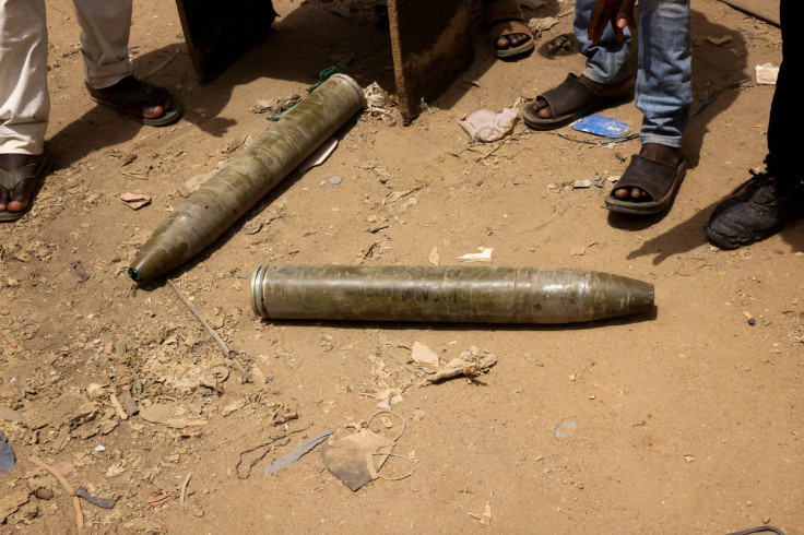 Shells are seen on the ground at the central market in Khartoum North