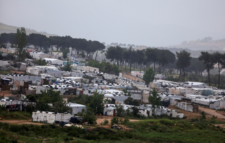 A general view shows tents at a camp for Syrian refugees in Ibl al-Saqi