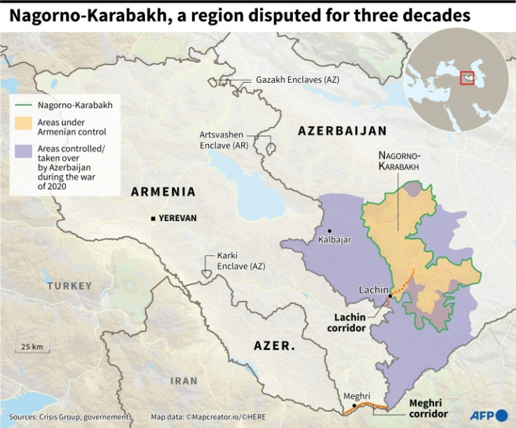 Territories controlled by Armenia and Azerbaijan since the war between the two states in 2020