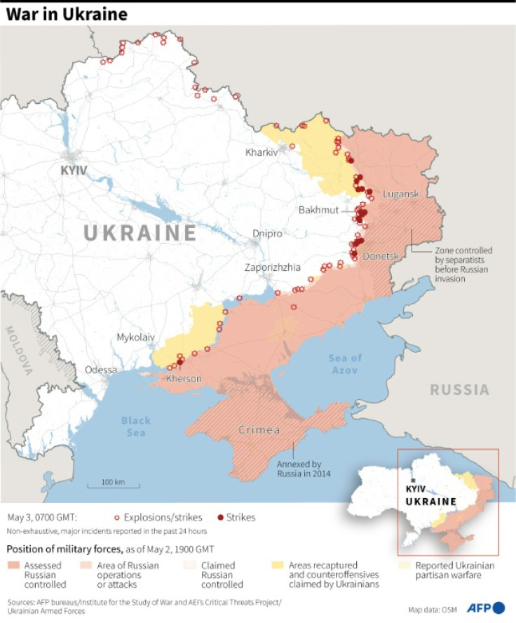 Map showing the situation in Ukraine, as of May 3 at 0700 GMT