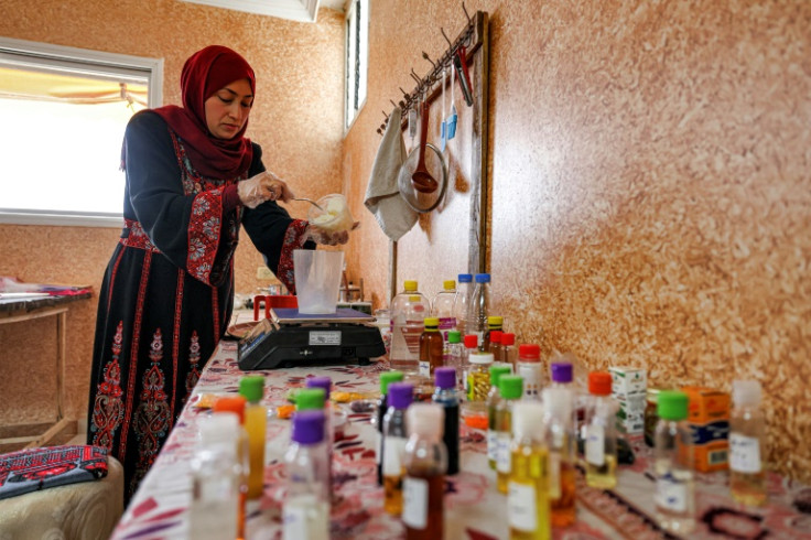Sap from aloe vera plants is turned into soaps in the Badwan's home workshop