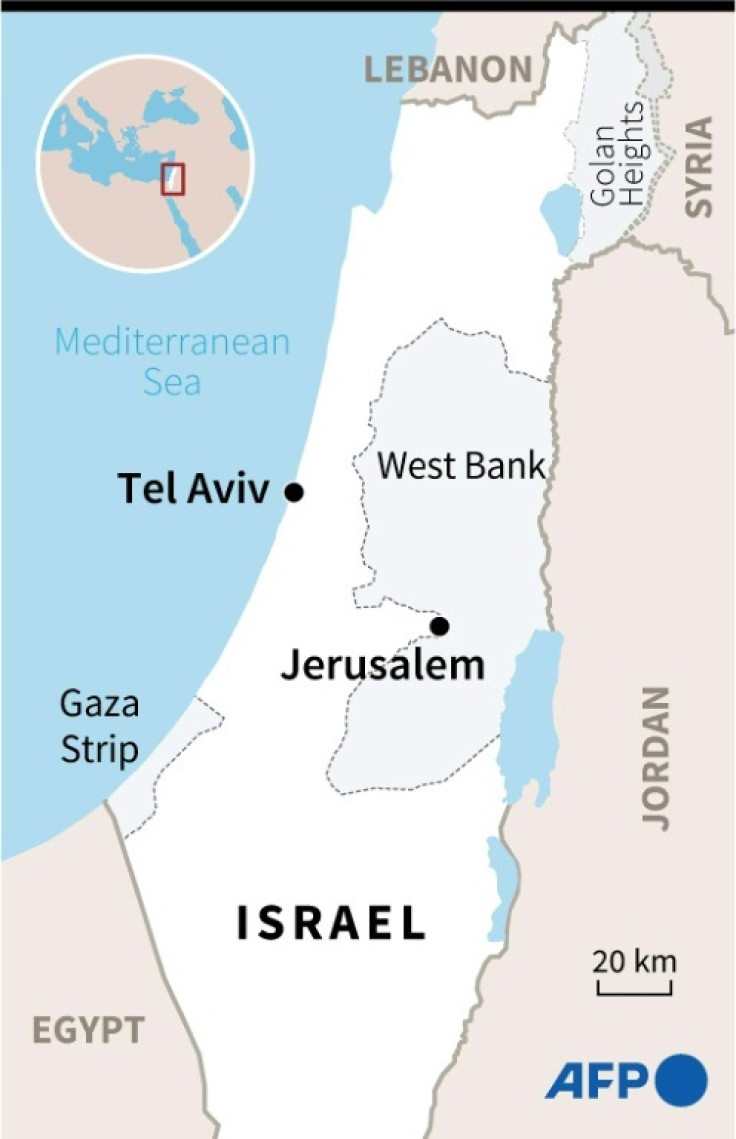 Map locating Israel, West Bank, Gaza Strip.