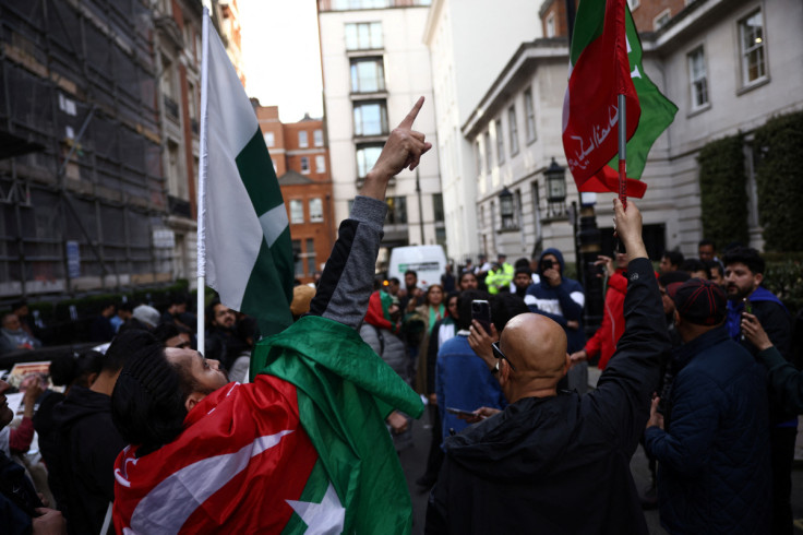 Supporters of Pakistan’s former Prime Minister Imran Khan protest against his arrest, in London