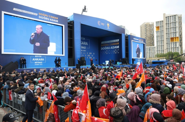 Recep Tayyip Erdogan's rallies feature videos that often spread false charges against his rivals