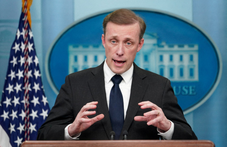 jake Sullivan speaks at a press briefing at the White House in Washington