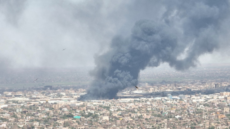 Drone footage shows dense smoke rising from fires near capital Khartoum