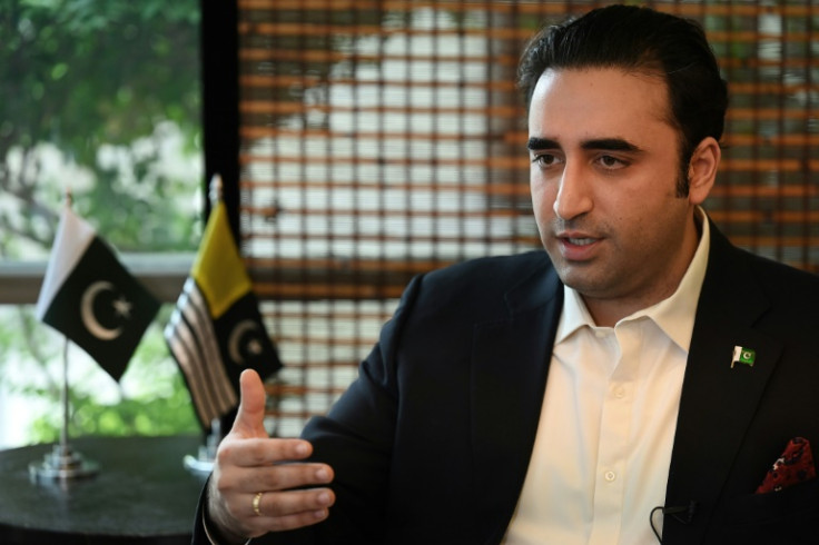 Pakistan's Foreign Minister Bilawal Bhutto Zardari speaks during an interview with AFP in Muzaffarabad, the capital of Pakistan-administered Kashmir