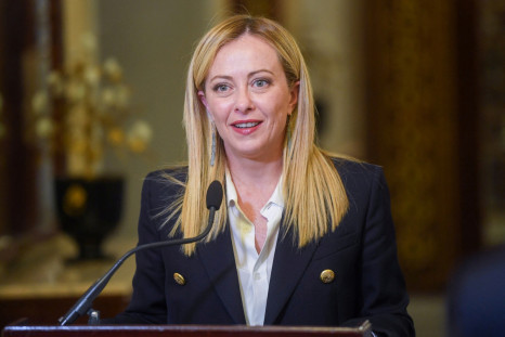 Italian Prime Minister Giorgia Meloni speaks during a press conference in Tunis