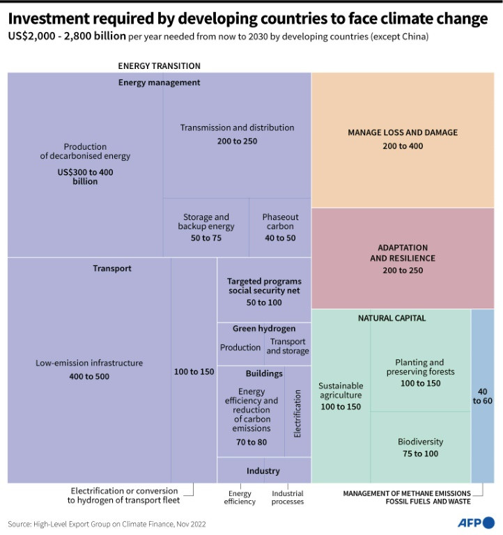 Graphic showing the finance needed per year to 2030 by developing countries to face climate change