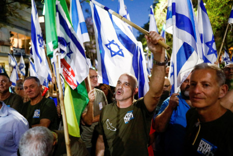 People demonstrate against Israeli Prime Minister Benjamin Netanyahu's judicial overhaul, in Tel Aviv