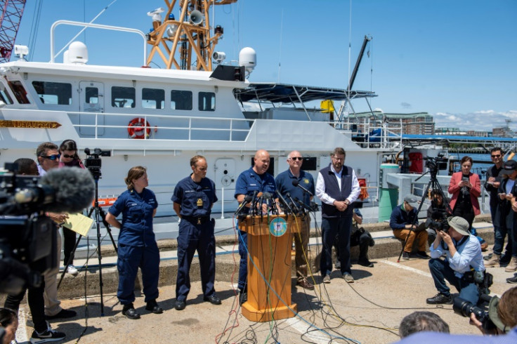 US Coast Guard Captain Jamie Frederick briefs reporters in Boston on the search for the Titan submersible