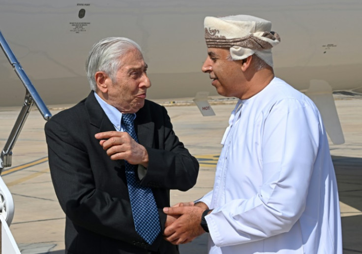 Baquer Namazi, whose son Siamak was moved to house arrest in Iran, lands in the Omani capital Muscat after his own release in Iran on October 5, 2022