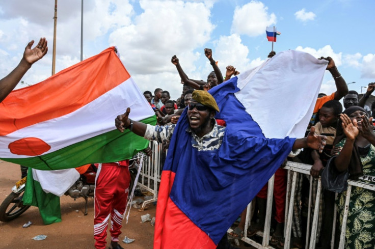 Protesters supporting the military leaders behind last month's coup gathered outside the French airbase in Niger