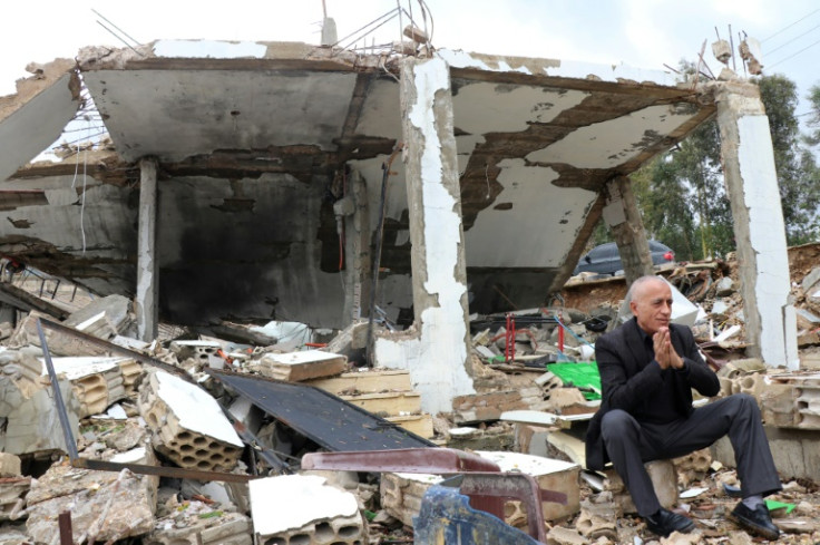 Mayor Talal Akil at his home in the village of Jibbain near the border with Israel on November 20, 2023, after it was hit the night before by an Israeli strike