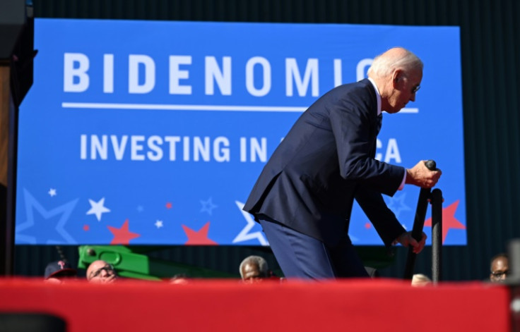 US President Joe Biden joked with the audience after tripping on the steps as he arrived for a speech in Philadelphia in October
