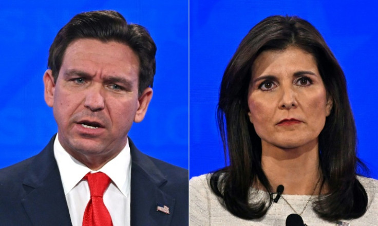 Florida Governor Ron DeSantis (L) and former Governor from South Carolina and UN ambassador Nikki Haley (R)