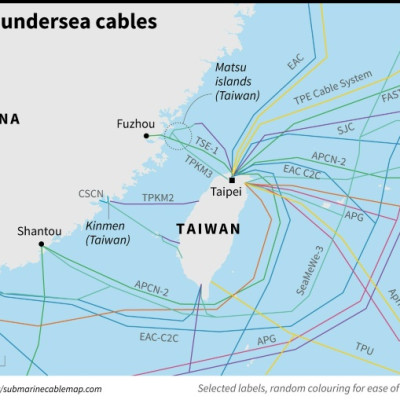 Graphic on undersea communication cables connected to Taiwan.