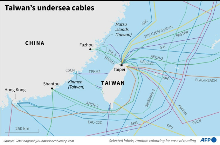 Graphic on undersea communication cables connected to Taiwan.