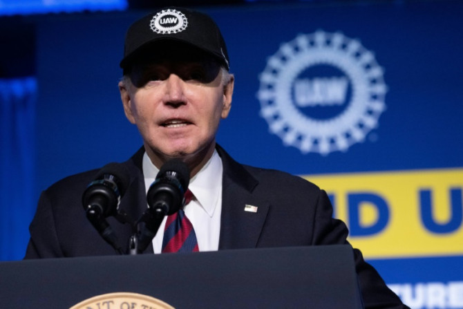 US President Joe Biden speaks at the United Auto Workers political convention in Washington, DC