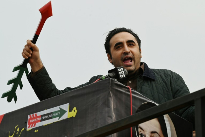 Pakistan Peoples Party chairman Bilawal Bhutto Zardari addresses supporters during an election rally in Batkhela