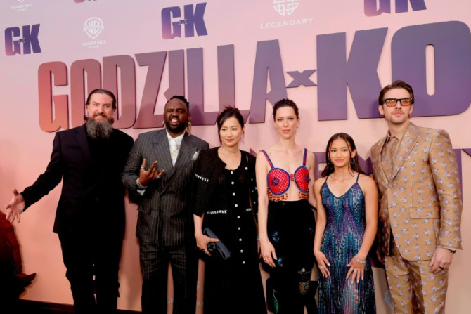 Adam Wingard, Brian Tyree Henry, Fala Chen, Rebecca Hall, Kaylee Hottle and Dan Stevens attend the world premiere of 'Godzilla x Kong: The New Empire' at TCL Chinese Theatre in Hollywood on March 25, 2024