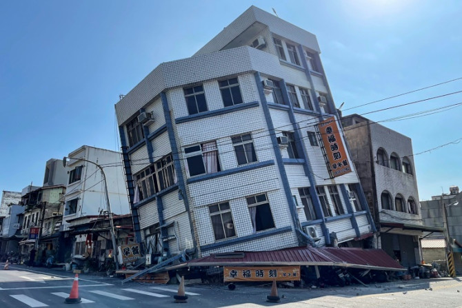 A building in Taiwanese city Hualien is partially collapsed after Wednesday's earthquake