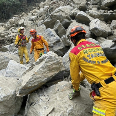 Rescuers search the Taroko National Park after an earthquake in Hualien
