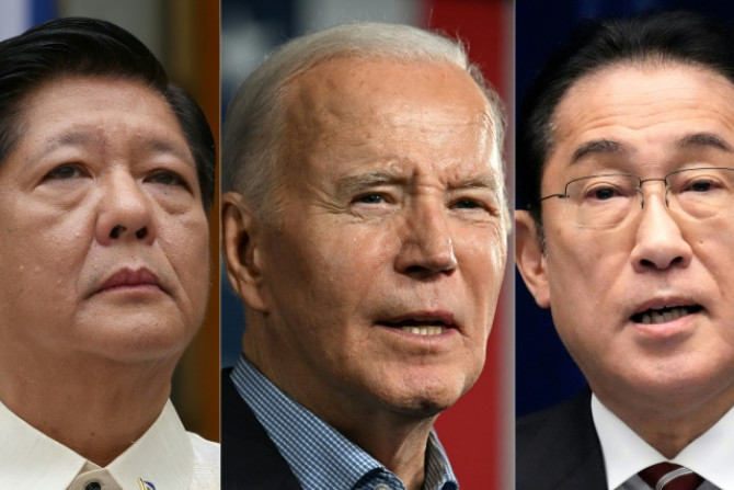 Philippines' President Ferdinand Marcos Jr. (L), US President Joe Biden (C) and Japan's Prime Minister Fumio Kishida (R)