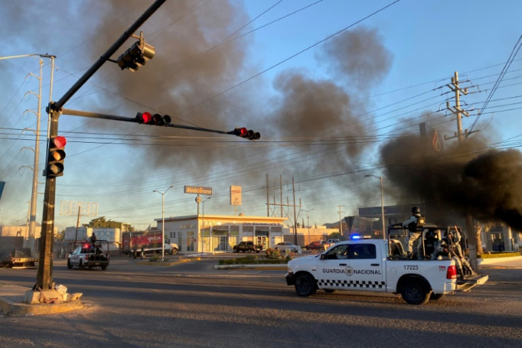 Members of the National Guard patrol the streets during an operation to arrest an alleged cartel leader in the Mexican city of Culiacan in January 2023