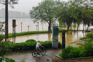 Heavy rains have hit southern China, prompting tens of thousands to be evacuated, including in Qingyuan (pictured)