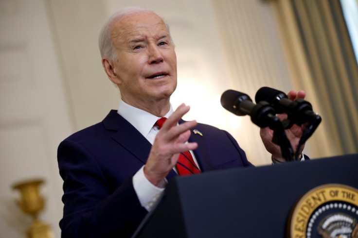 US President Joe Biden delivers remarks after signing legislation authorizing aid for Ukraine, Israel and Taiwan at the White House on April 24, 2024