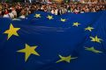 The kilometre-long procession was led by a huge EU flag