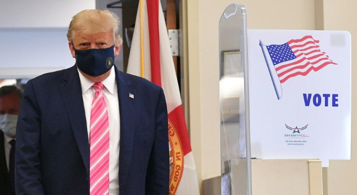 Former US president Donald Trump leaves a polling station after casting his ballot in the November 2020 presidential election