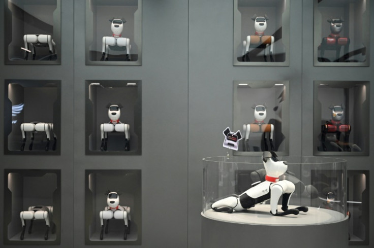 AI pet dogs on display at a store of technology company Weilan